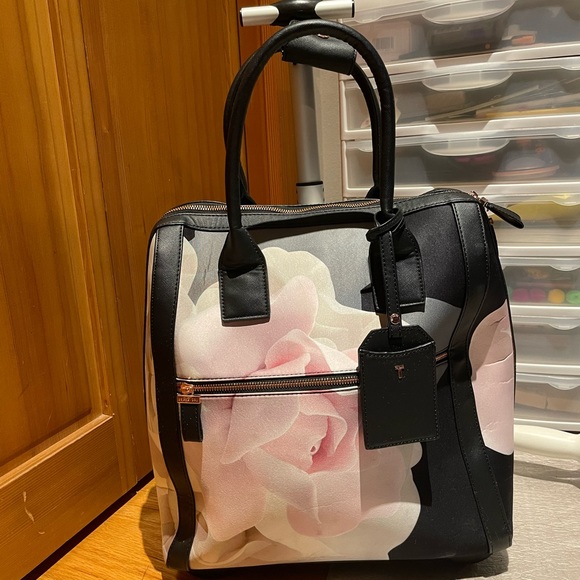 Ted Baker Handbags - Ted Baker Black and Pink Rose-Print Travel Bag